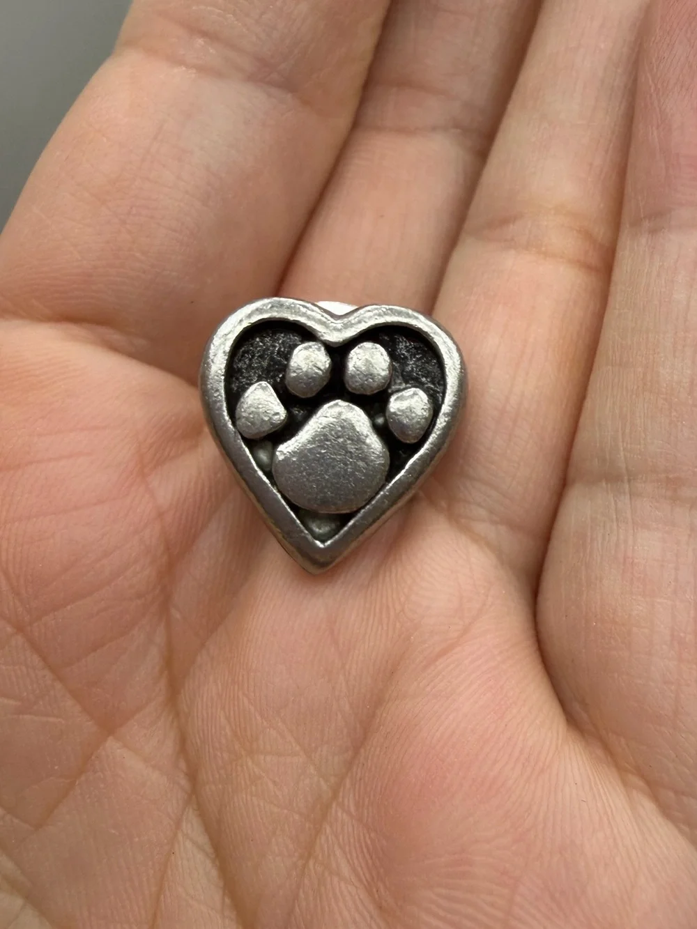 Heart Paw Charm Pendant in Silver Tone